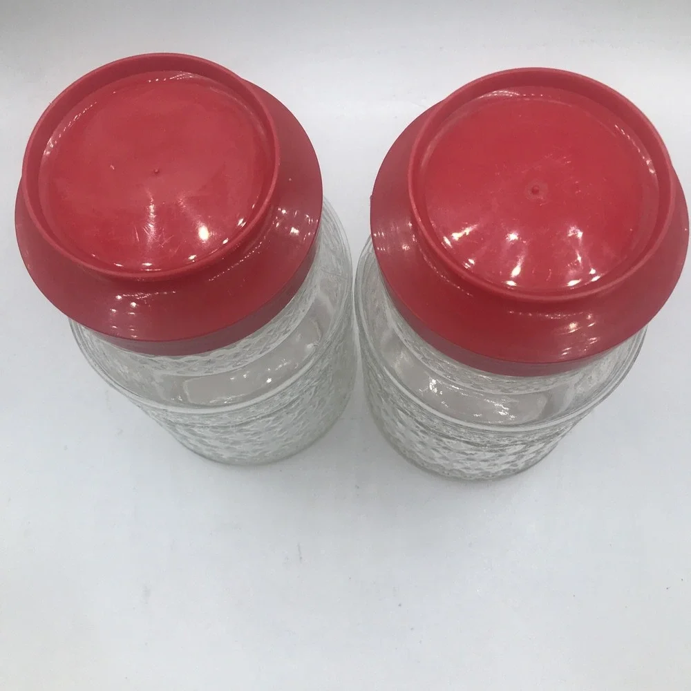 ANCHOR HOCKING GLASS JARS‎ WEXFORD DIAMOND PATTERN RED PLASTIC LID ONE  1 JAR
